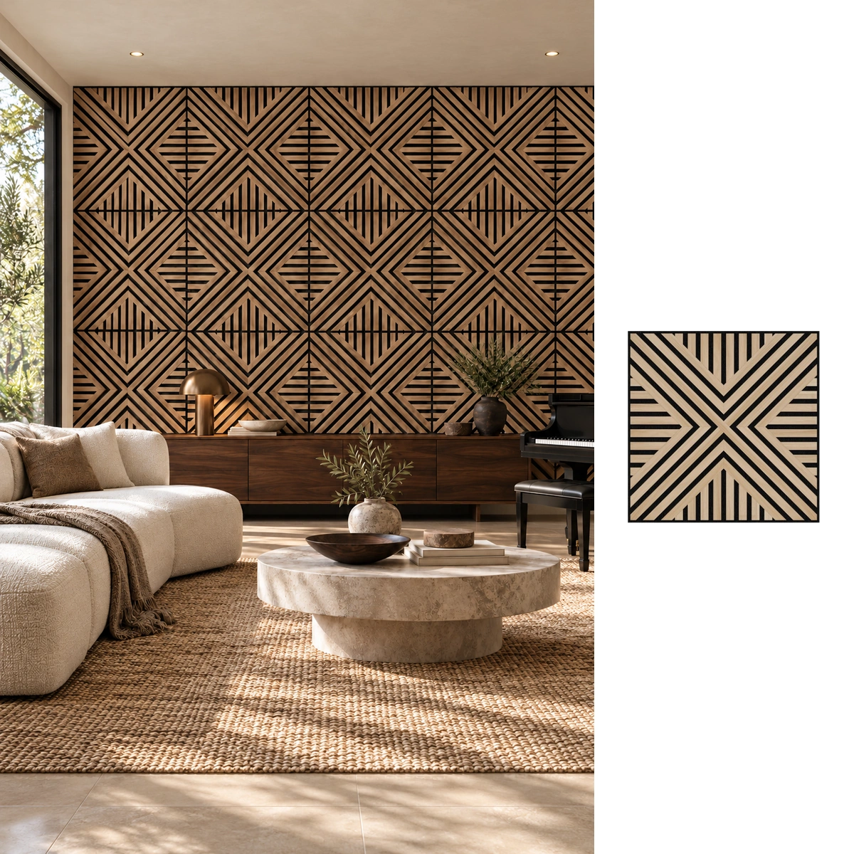 Square Tile Acoustic Wall Panel - Walnut PM1-9