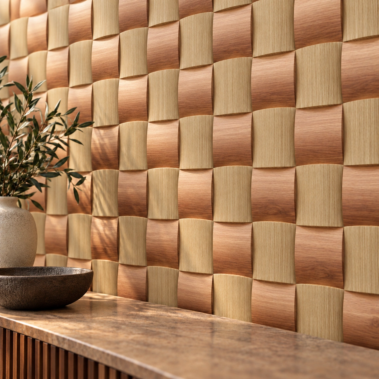 Mosaic Acoustic Wall Panel - Walnut & Yellow Oak project 1