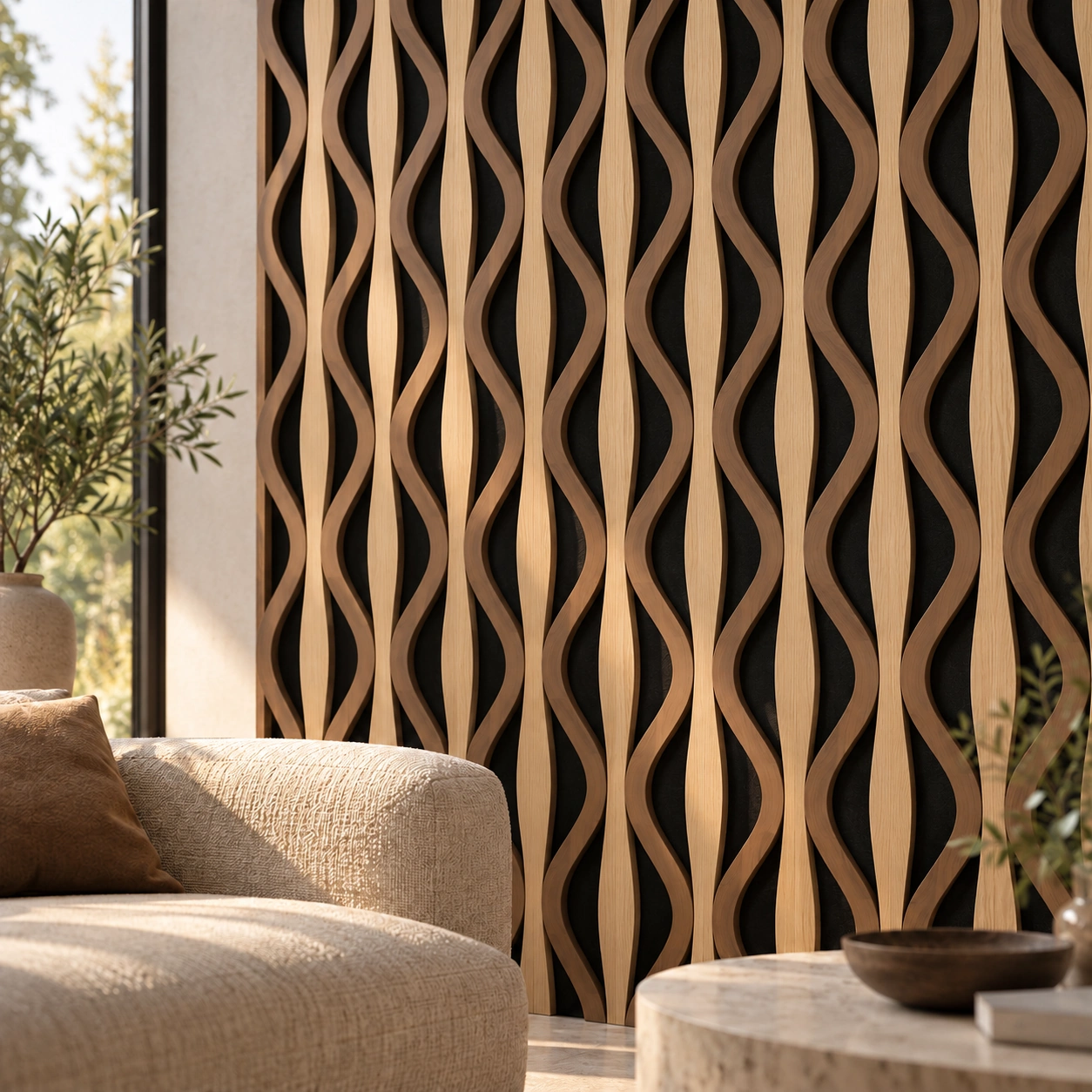 Wide Veneer Acoustic Wall Panel - Walnut & Oak Veneer project 1