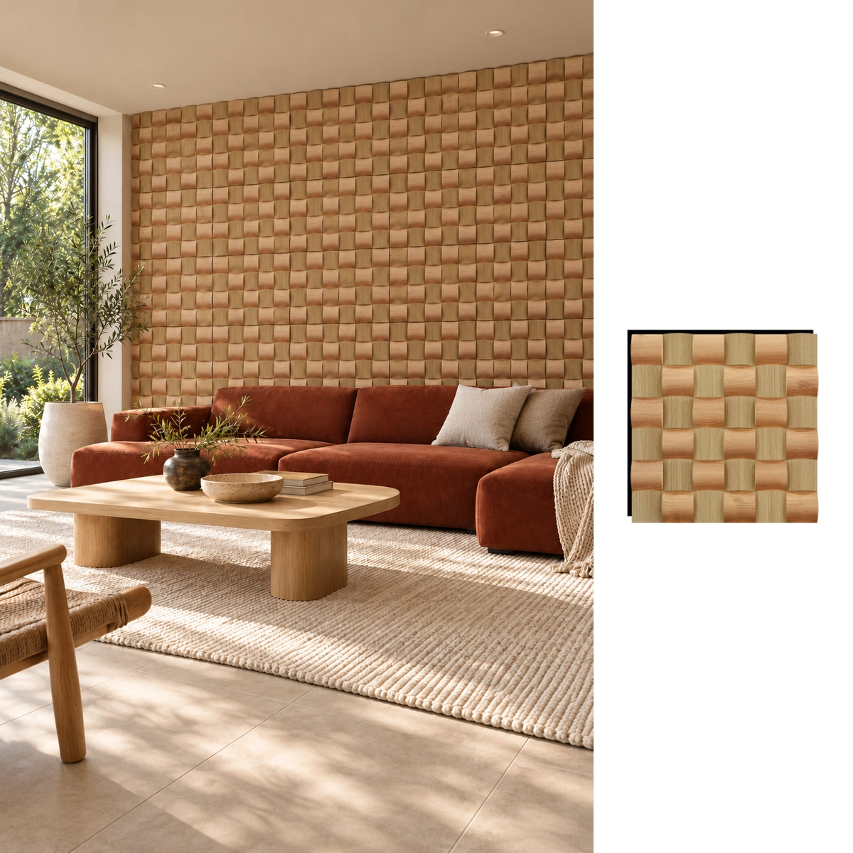 Mosaic Acoustic Wall Panel - Walnut & Yellow Oak