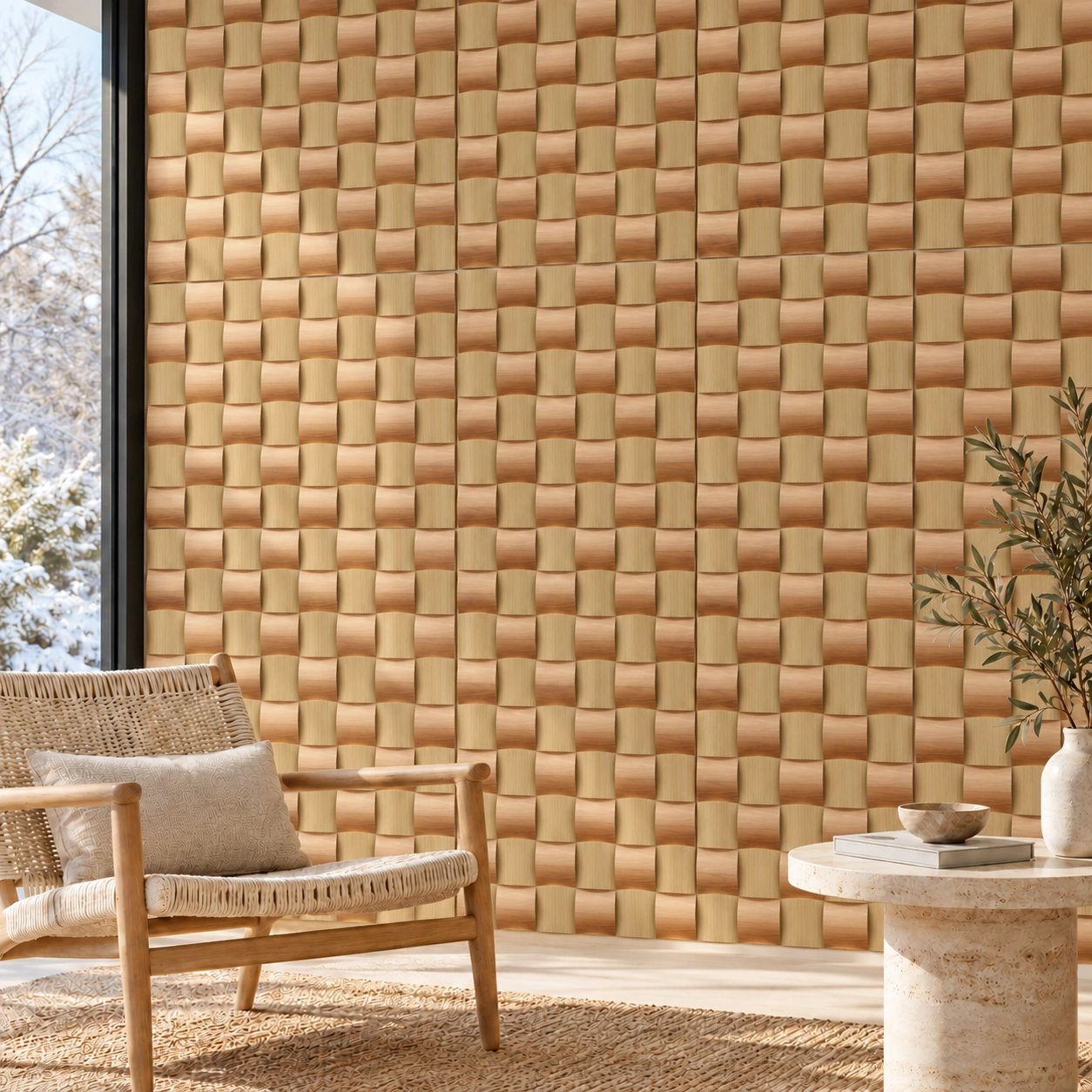 Mosaic Acoustic Wall Panel - Walnut & Yellow Oak project 2